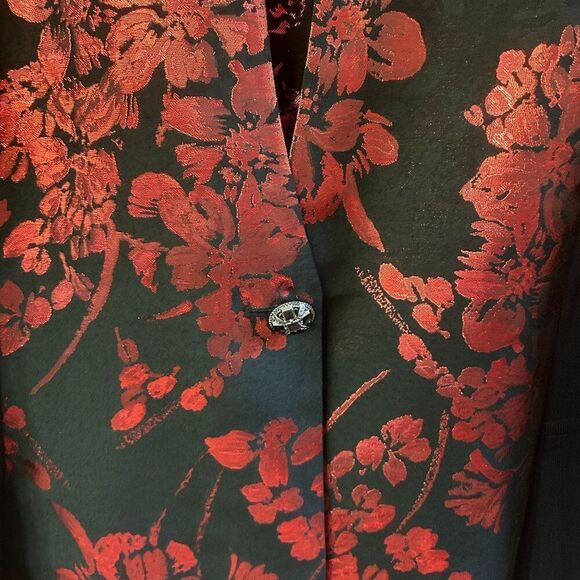 Misook 1X Red Black Evening Jacket Blazer Mature Plus Shimmer Floral 3/4 Sleeves - Picture 8 of 11